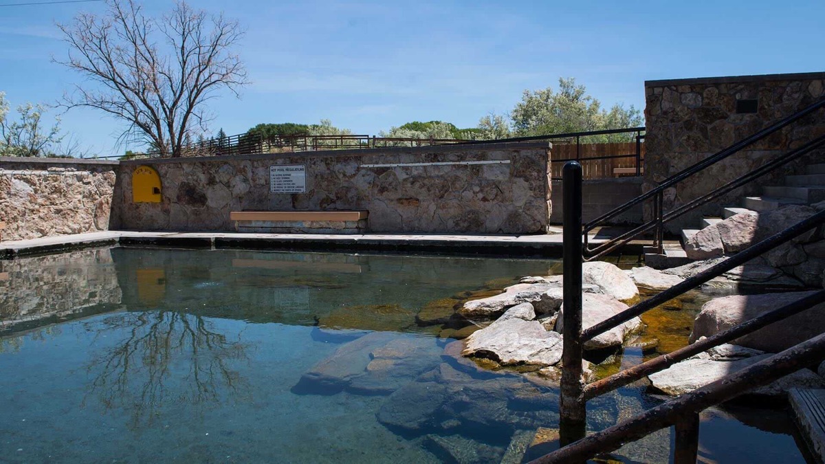 The stone-lined pool at the free Saratoga Hot Springs
