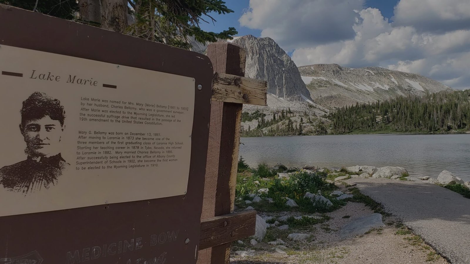 The Lake Marie interpretive sign on the Snowy Range Scenic Byway