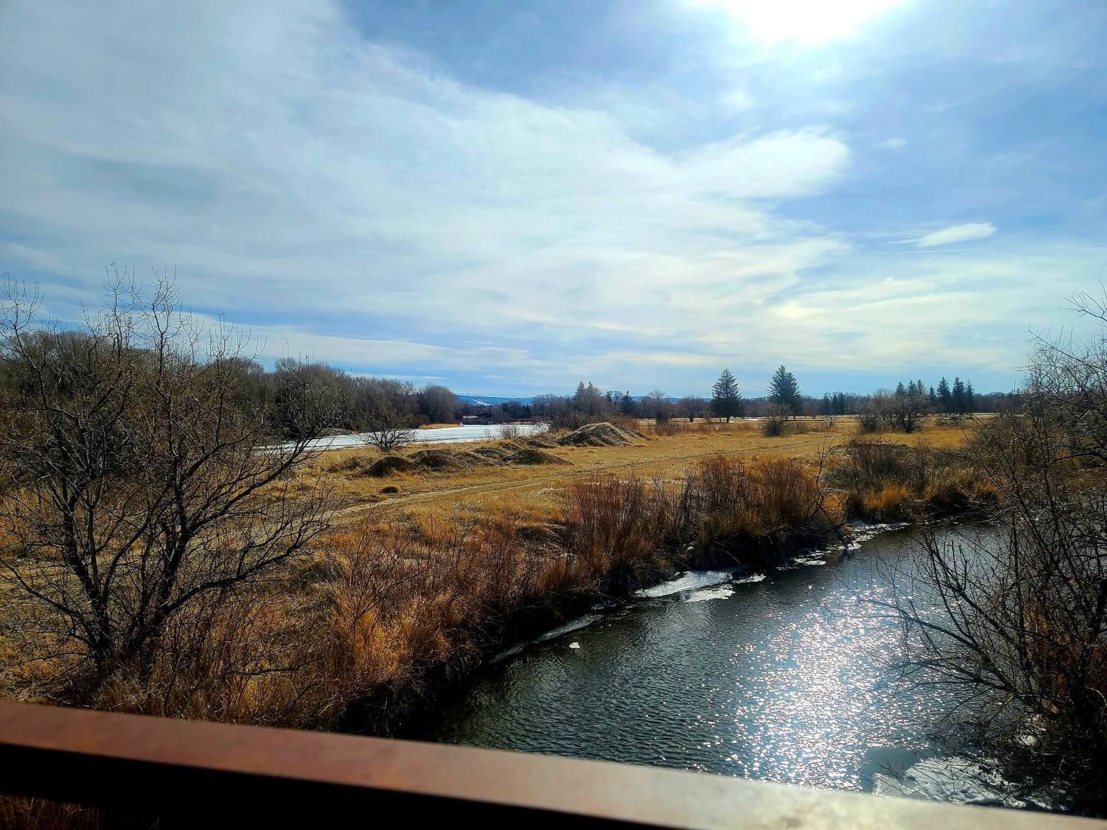 The North Platte River in winter, seen from the bridge in Saratoga